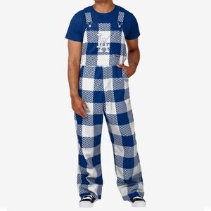 MLB‎ Los Angeles Dodger FOCO Blue White Plaid Overalls Size Large
